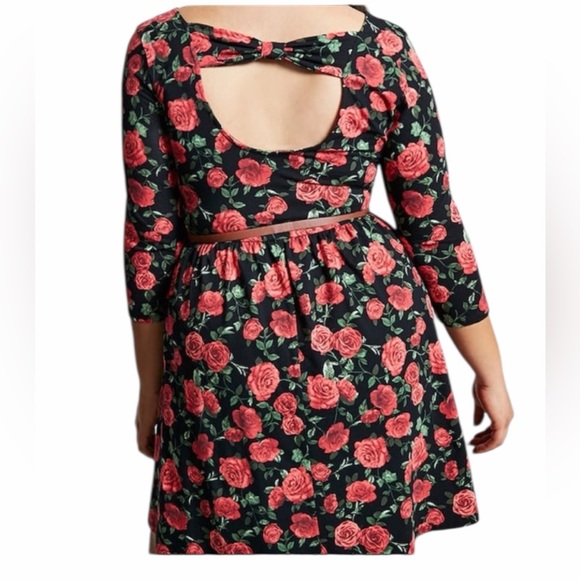 NEW•2X•Rosette Black & Red Fit & Flare Dress - Picture 3 of 8